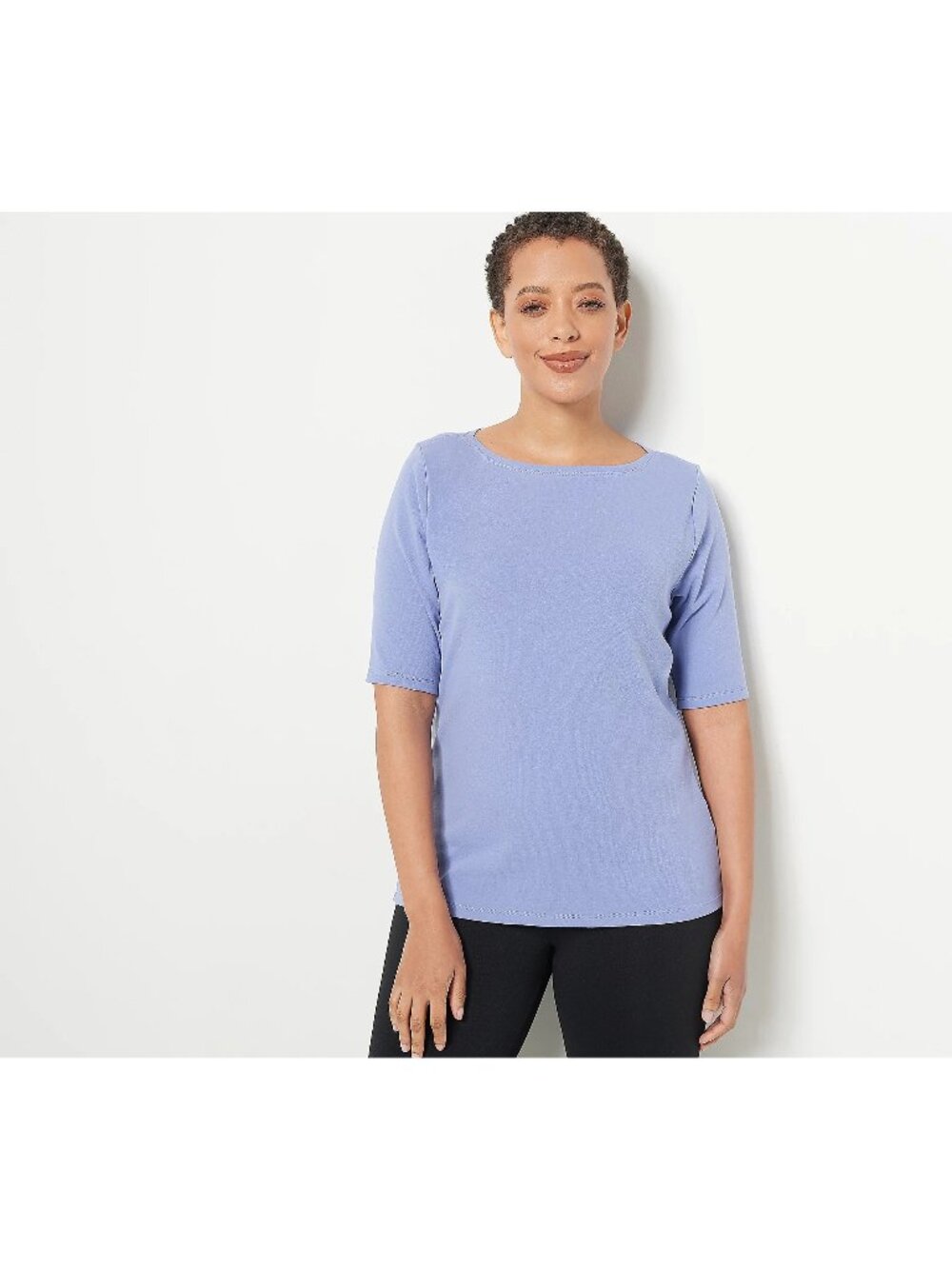 Zuda Cotton Rib Elbow Sleeve Tee Womens XXS Violet Cotton Blend T Shirt CasualNE